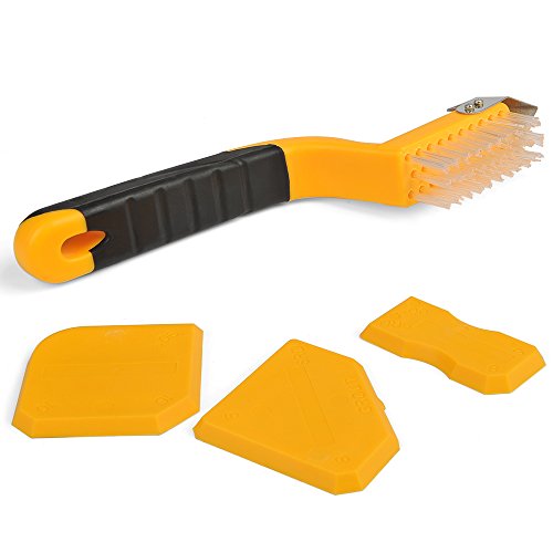 FOCCTS 4PCS Grouting Tool with Tile Joint Cleaning Brush Silicone Caulking Tool Kit for Bedroom,Bathroom,Kitchen