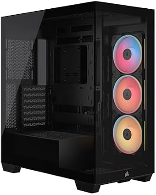 3500X LX-R RGB iCUE LINK Case PC Mid-Tower Panoramico – 3 Ventole LX120-R RGB Preinstallate, Include Hub di Sistema iCUE LINK, Fino a 10 Ventole da 120mm – Nero