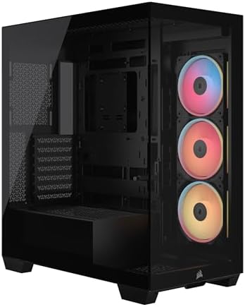 3500X LX-R RGB iCUE LINK Case PC Mid-Tower Panoramico – 3 Ventole LX120-R RGB Preinstallate, Include Hub di Sistema iCUE LINK, Fino a 10 Ventole da 120mm – Nero