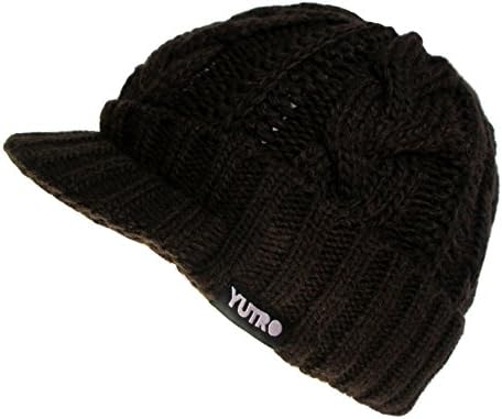 YUTRO Jockey Style Wool Knitted Winter Ski Hat with Visor One Size (One size, Dark Brown)