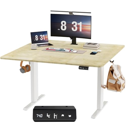 Escritorio Elevable Eléctrico, Mesa de Trabajo Ajustable en Altura, Mesa de Oficina en Casa con Tablero Ensamblado, 100 x 60 cm, para Trabajo, Redacción, Juegos, Blanco