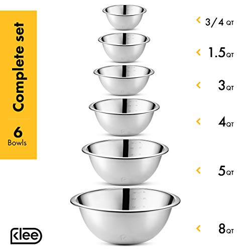 Klee 6-Piece Premium Stainless Steel Mixing Bowls with Measurements (Set of 6) - Thumbnail 2