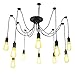 Fuloon Vintage Edison Multiple Ajustable DIY Ceiling Spider Lamp Light Pendant Lighting Chandelier Modern Chic Industrial Dining with Remote Control (10 Head Cable 180cm/70.9inch Each)