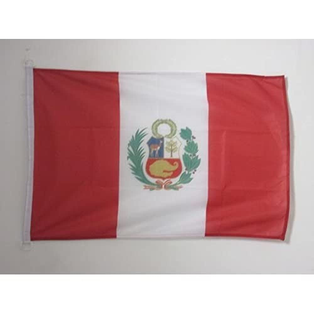 AZ FLAG - Peru Flag - 3x5 Ft - External Use - Peruvian Banner Knitted Polyester with Two Plastic Rings - Fade Resistant - Vivid Colors - 3' x 5' Feet - 150x90 Cm