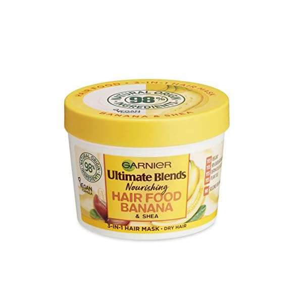 Garnier-Ultimate-Blends-Hair-Food-Banana-3-in-1-Nourishing-Hair-Mask-Conditioning-Treatment-Leave-in-Conditioner-for-Dry-Hair-Vegan-Formula-98-Natural-Ingredients-No-Silicones-390-ml Garnier Ultimate Blends Hair Food, Banana 3-in-1 Dry Hair Mask Treatment, 390ml