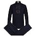 Tang Suit Men Traditional Chinese Clothing Suits Hanfu Cotton Long Sleeved Shirt Coat Mens Tops and Pants (Navy Blue, M)