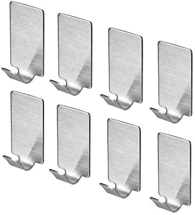 Self Adhesive Hooks, HYCKee 18/8 Stainless Steel 3M Hooks for Kitchen Bathrooms Lavatory Closets, No Drill Glue Needed, Water and Rust Proof (8 Hook)