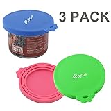 Roysili 3 Pack Dog Cat Food Can Cover, BPA Free Silicone Pet Can Cover For Multiple Sizes Dishwasher Safe Can Food Lids Blue + Green + Pink