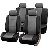 FH Group Universal Fit Seat Cover - Faux Leather (Gray/Black) (Full Set With 4 Headrest Covers)