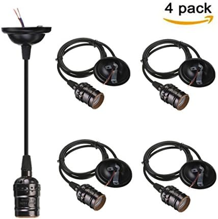 HESSION 4 Pack Industiral Edison Vintage Style One-light Socket Mini Pendant Light Fixture E26/E27 Base Adjustable Black Wire(Black)