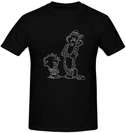 Toovee Men's White Cotton Graphic Calvin and Hobbes Tee Print T-Shirt