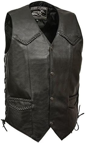Event Biker Leather Men's Promo Grade Braided Side Lace Leather Vest (Black, XX-Large)