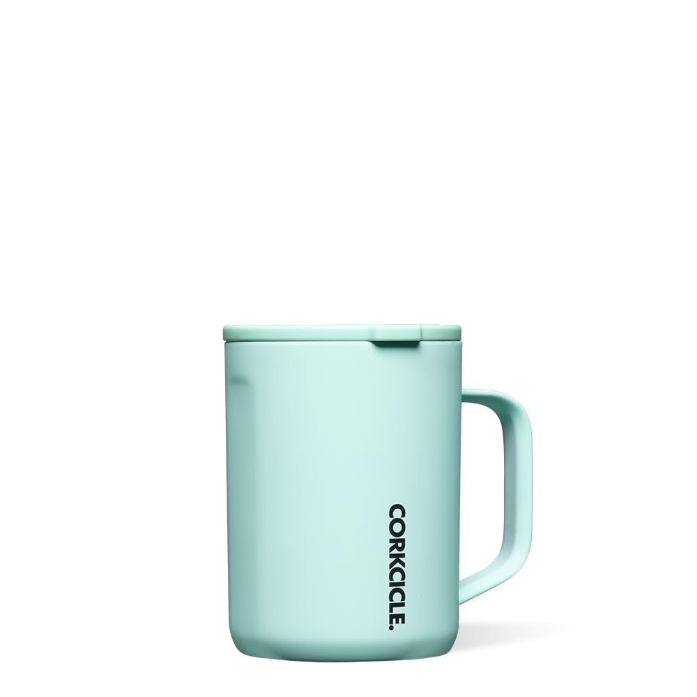Corkcicle Origins Neon Lights Travel Coffee Mug - Triple Insulated Stainless Steel Cup for Hot Drinks - Spill Proof, Reusable, BPA-Free, Dishwasher Safe - Sun-Soaked Teal, 475ml/16oz