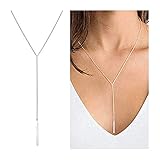 Lariat Necklace Bar Pendant Necklace Y Necklaces for Women Gold Silver Necklace Dainty Jewelry Gift (B:Silver)