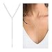 Lariat Necklace Bar Pendant Necklace Y Necklaces for Women Gold Silver Necklace Dainty Jewelry Gift (B:Silver)