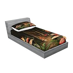Ambesonne Mushroom Fitted Sheet & Pillow Sham