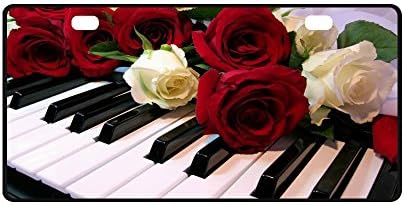 Piano Keys Design Strong And Durable Aluminum Car Metal License Plate Frame for Women/Men Two Holes Tag 11.8" X 6.1"