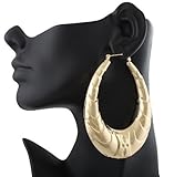 2 Pairs of Goldtone 3 Inch Oval Shaped Bamboo Door Knocker Style Hoop Earrings
