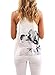 WLLW Women Spaghetti Strap Front Zipper Floral Print Shirt Tops Tanks Camis, White, S
