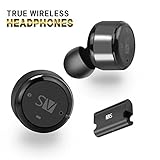 AS X2T+ Wireless Bluetooth Earbuds Dual Stereo Earphones, in-Ear Headset with Mic, Bluetooth Headphones One Cent Sized, Magnetic Charging Case and Small Bag Included (Black)
