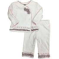 Wendy Bellissimo Infant Girls White & Pink Rose Ruffle Top & Legging with Ruffle 2 Piece Outfit