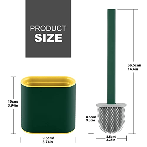 Onlyesh Silicone Toilet Brush with Holder, Wall Mounted Toilet Brush Set with Drain Pad & Extra Hook, Deep Cleaner Toilet Brushes with No-Slip Plastic Handle, for Bathroom Toilet (Green)