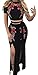 Bigyonger Women's Embroidery Print Off Shoulder Crop Top Maxi Dress 2 Pcs Outfits