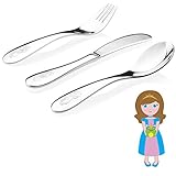 Kiddobloom Kids Stainless Steel Utensil Set, Little Princess Model, set of 3 (Spoon, Fork, and Butter Knife) Perfect for Preschoolers