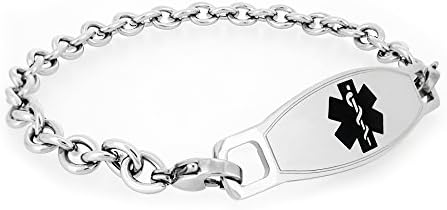 MedicEngraved Womens Stainless Steel Medical ID Bracelet Black Enamel Medical Tag - Sizes 6.5, 7, 7.5 (SS-BLK2)