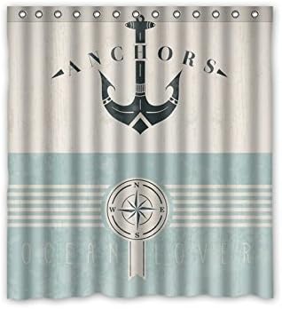 Home Curtain Cool Home Bathroom Shower Curtain With Hooks,Nautical Anchor Badge Hello Sailon! Waterproof Polyester Fabric Curtain 66x72inch