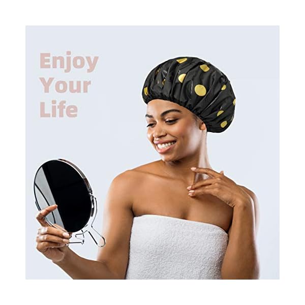 UWEIVV-Double-Layered-Shower-Caps-For-Women-Waterproof-Reusable-Breathable-Washable-Bathing-Hats-Designed-for-Large-Long-Hair-Women-with-Elastic-Band-Golden-Dots UWEIVV Double Layered Shower Caps For Women - Waterproof Reusable Breathable Washable Bathing Hats Designed for Large…