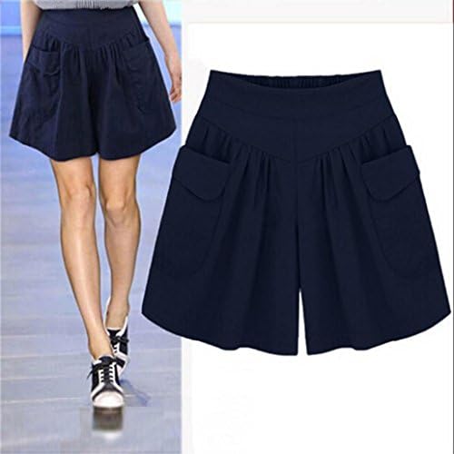 Women Plus Size Shorts,Hemlock Loose Hot Pants Pockets Culottes Pantskirt Loose Beach Shorts Elastic Waist Trousers (XXL, Navy)