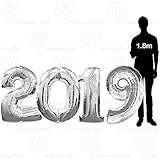 40 Inch 2019 Giant Jumbo Helium Foil Mylar Balloons for New Year Eve Party (Premium Quality), Glossy Silver, 4 Number Balloons 2 0 1 9
