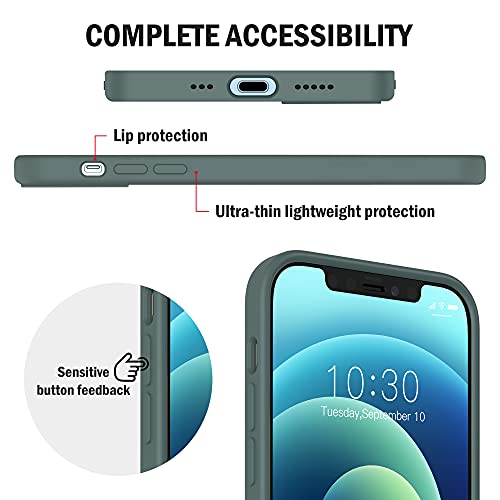 iPhone 12 Pro Phone Case Silicone - USLAI Liquid Silicone Case for iPhone 12/12 Pro 6.1 inch, Flexible Gel Rubber Full Body Shockproof Protective Case, Slim Soft Microfiber Lining Cover, Pine Green