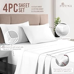 Pizuna Cotton King Sheets Set White, 400 Thread