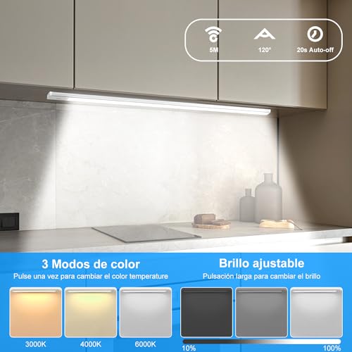 Sunsign Led Luz con Sensor de Movimiento Paquete de 2, 80 LED inalámbricas recargables Lámpara Armario, 2000 mAh, 3 Temperaturas de Color Lampara Recamara,para cocina, clóset, pasillo (40cm)