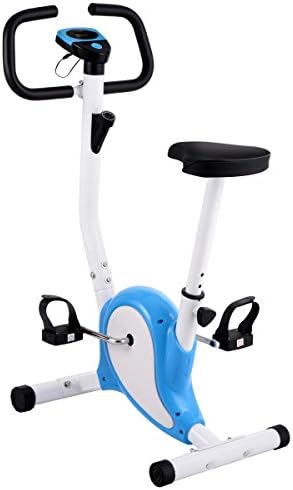 Blue and White, Upright Exercise Bike Magnetic Resistance Cardio Workout Stationary Cycle Indoor, Adjustable seat