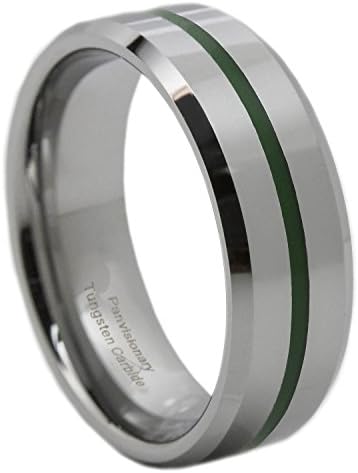 Thin Green Line Epoxy Tungsten Carbide Ring 8MM Flat Profile with Beveled Edges