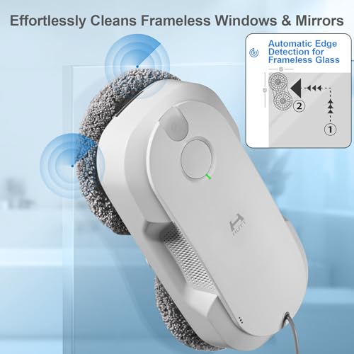 HUTT DDC56 Window Cleaning Robot Double Beam with Ultrasonic Spray Function, Electric Window Cleaner Remote Control with Dual Water Tank, Window Edge Detection