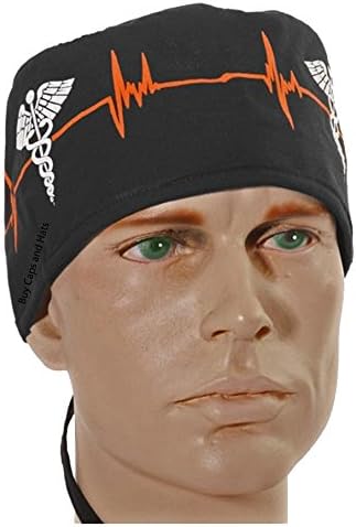 Surgical Scrub Cap Mens Womens Black Heart Beat EKG Hospital Surgeons Hat
