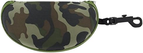 Unisex Camo Nylon Hard, Zippered Sunglass Case with Swivel Keychain Hook (6.75"x2.5") (Classic Green Camouflage)