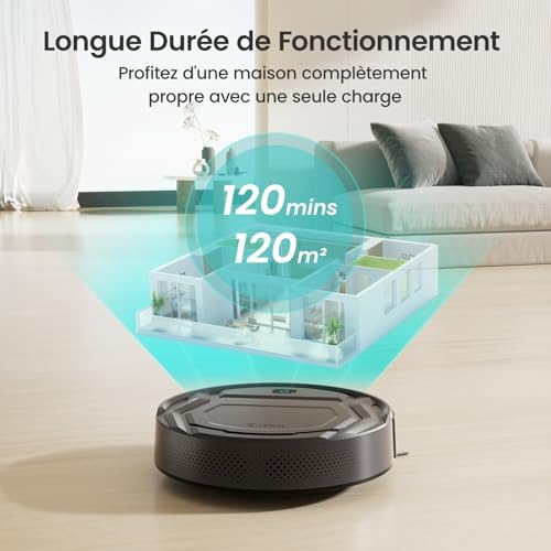 Aspirateur Robot, Robot Aspirateur Mince Silencieux Connecté avec WiFi/Bluetooth/Alexa/App, 6 Modes de Nettoyage, Auto-Charge, 120min d'Autonomie, Idéal pour Poils d'animaux Sols Durs, M210P