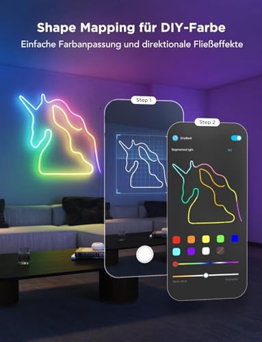 Govee Neon Rope Light 2, 10m RGBIC LED Streifen mit Form-Mapping, DIY Design, Kompatibel mit Matter, SmartThings, Alexa & Google Assistant, ideal für Gaming & Schlafzimmer，Weiß