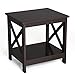 SONGMICS X-Design Sofa End, Wooden Side Table with 2 Display Shelves, Espresso, , 18.9”L x 15.8”W x 18.9”H,