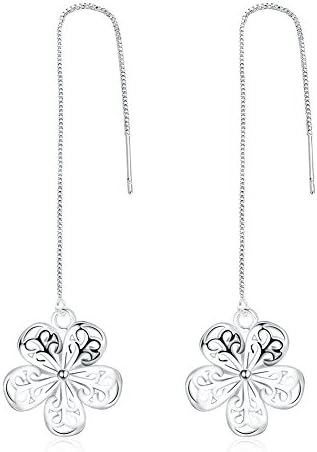 DazzlingShine High Polished 925 Silver Long Chain Threader Drop Earrings