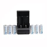 ON THE WAY®6pcs 16340 CR123A LR123A 3.7V 880mAh Rechargeable Li-Ion Battery + Dual Wall Charger