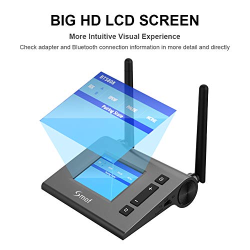 Bluetooth 5.0 Transmitter Receiver with LED Display 3 in 1 Long Range Audio Adapter for TV,PC,Home Stereo Speaker, aptX Low Latency Dual-Link Adapter for 2 Headphones,Optical 3.5mm AUX RCA (Iron gray) - Thumbnail 2