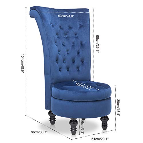 High Back Accent Chair, Velvet Throne Chair Chair with Storage for