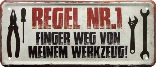 Decorative Tin Sign 'Finger Weg von Meiner Werkzeug Werkstatt Garage 28 x 12 cm