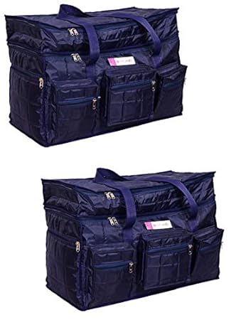 PrettyKrafts Nylon Blue Water Resistant Multiple Pockets Duffle Bag (Large)